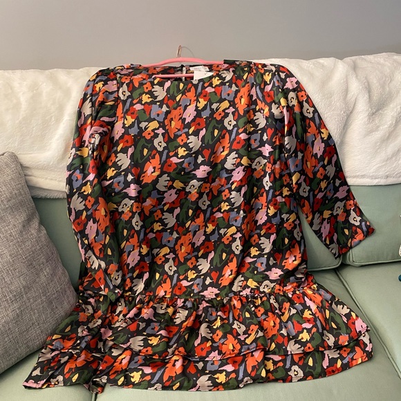 NWT-compania fantastica-Sz L-bright flower drop waist dress with double ruffle - Picture 2 of 5